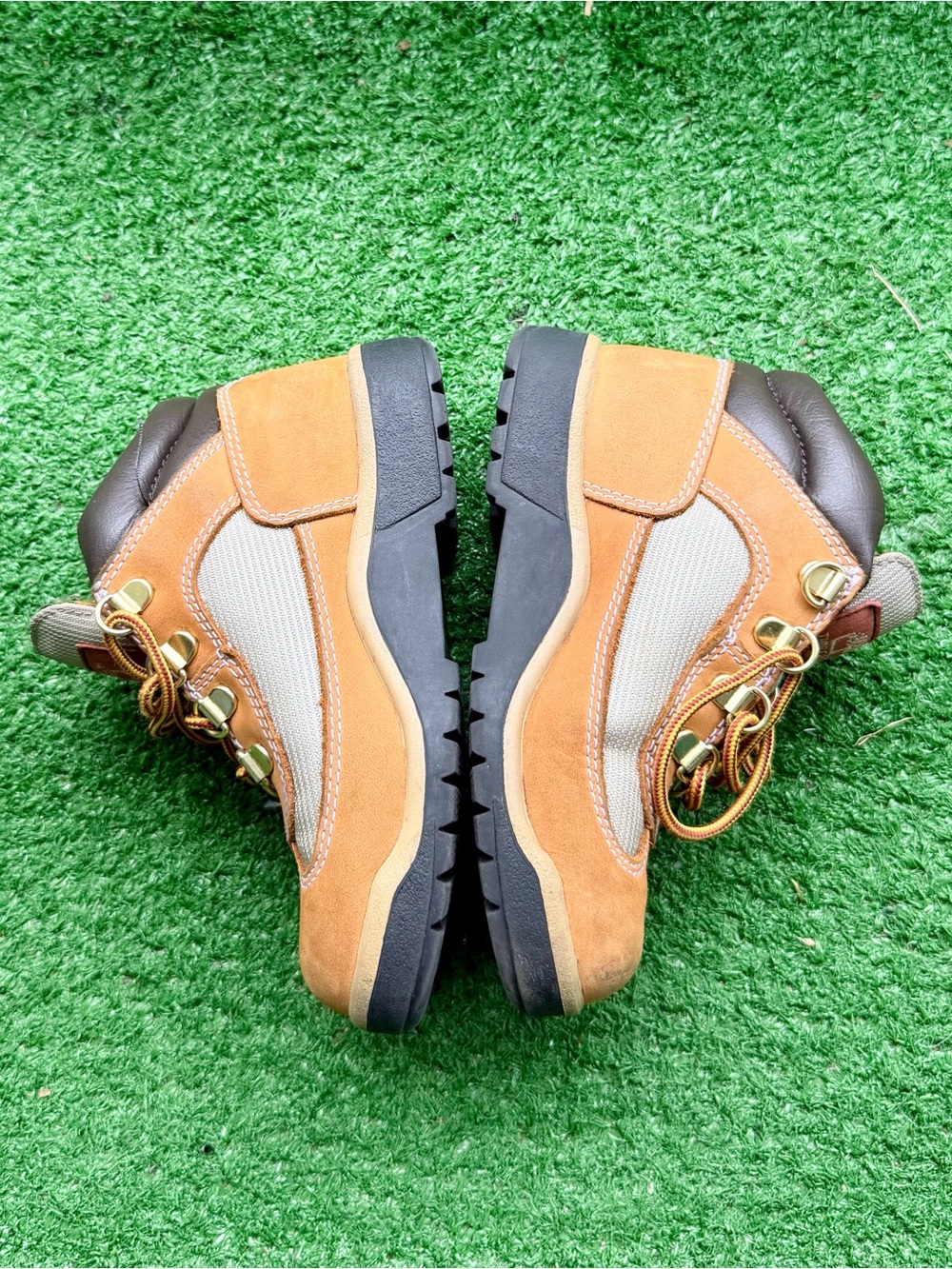 Timberland Wheat Brown Canvas Leather Hiking Boots Kids' US 13